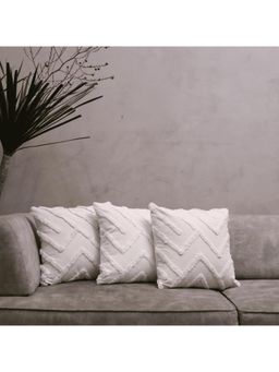 LUSHLYF - Ivory Chevron Tufted Cushion Cover - White (Pack of 3)