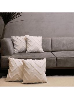 LUSHLYF - Ivory Chevron Tufted Cushion Cover - White (Pack of 4)