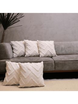 LUSHLYF - Ivory Chevron Tufted Cushion Cover - White (Pack of 5)