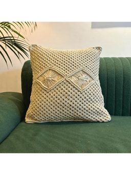 LUSHLYF - Macrame Diamond Design Tufted Cushion Cover - Beige