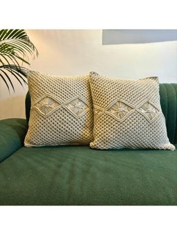 LUSHLYF - Macrame Diamond Design Tufted Cushion Cover - Beige (Pack of 2)