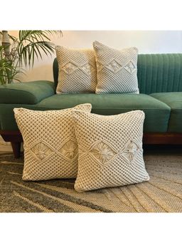 LUSHLYF - Macrame Diamond Design Tufted Cushion Cover - Beige (Pack of 4)