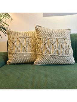 LUSHLYF - Macrame Knotwork Tufted Cushion Cover - Beige (Pack of 2)