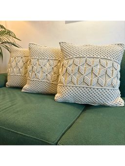 LUSHLYF - Macrame Knotwork Tufted Cushion Cover - Beige (Pack of 3)