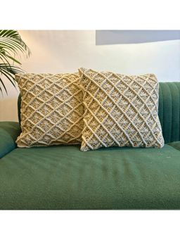 LUSHLYF - Macrame Starburst Tufted Cushion Cover - Beige (Pack of 2)