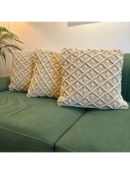 LUSHLYF - Macrame Starburst Tufted Cushion Cover - Beige (Pack of 3)