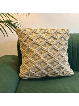 LUSHLYF - Macrame Weave Textured Tufted Cushion Cover - Beige