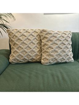 LUSHLYF - Macrame Weave Textured Tufted Cushion Cover - Beige (Pack of 2)