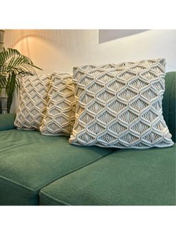 LUSHLYF - Macrame Weave Textured Tufted Cushion Cover - Beige (Pack of 3)