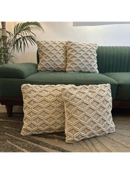 LUSHLYF - Macrame Weave Textured Tufted Cushion Cover - Beige (Pack of 4)