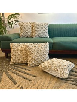 LUSHLYF - Macrame Weave Textured Tufted Cushion Cover - Beige (Pack of 5)