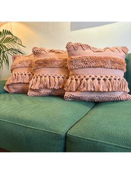 LUSHLYF - Peach Delight Tufted Cushion Cover - Pink (Pack of 3)