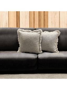 LUSHLYF - Embroidery Soft Cotton Slub Tufted Serene Fringe Sofa and Cushion Cover - Grey (Pack of 2)