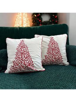 LUSHLYF - Festive Red Tree Tufted Cushion Cover - Red (Pack of 2)