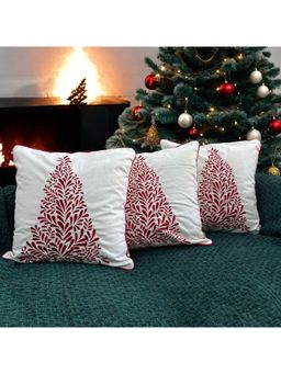 LUSHLYF - Festive Red Tree Tufted Cushion Cover - Red (Pack of 3)