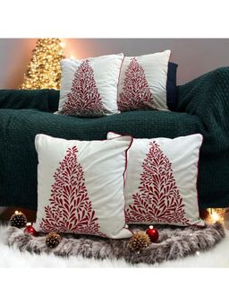 LUSHLYF - Festive Red Tree Tufted Cushion Cover - Red (Pack of 4)