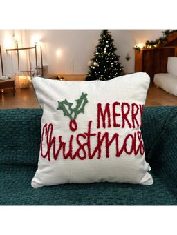 LUSHLYF - Merry Christmas Tufted Cushion Cover - White