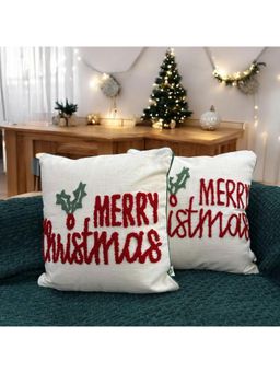 LUSHLYF - Merry Christmas Tufted Cushion Cover - White (Pack of 2)