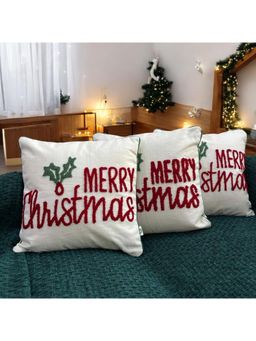 LUSHLYF - Merry Christmas Tufted Cushion Cover - White (Pack of 3)