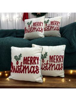 LUSHLYF - Merry Christmas Tufted Cushion Cover - White (Pack of 4)