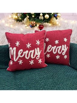 LUSHLYF - Merry Script Tufted Cushion Cover - Red (Pack of 2)