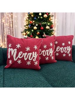 LUSHLYF - Merry Script Tufted Cushion Cover - Red (Pack of 3)