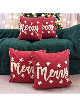 LUSHLYF - Merry Script Tufted Cushion Cover - Red (Pack of 4)