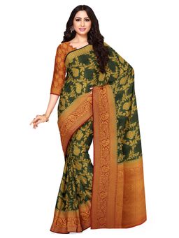 Mimosa - Green Printed Embellished Saree With Unstitched Blouse