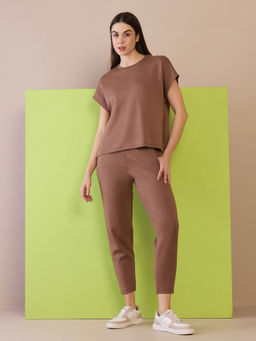 Sweet Dreams - Women Brown Solid T-Shirt with Trackpant (Set of 2)