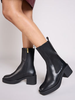 Twenty Dresses by Nykaa Fashion - Black Square Toe Block Heel Ankle Chelsea Boots