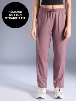 Kica - Cotton Straight-Leg Pants with Side Slits, Pockets and Adjustable Waist KIC515 Mauve