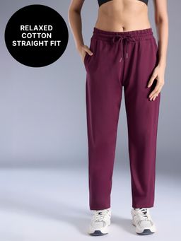 Kica - Cotton Straight-Leg Pants with Side Slits, Pockets and Adjustable Waist KIC515 Wine
