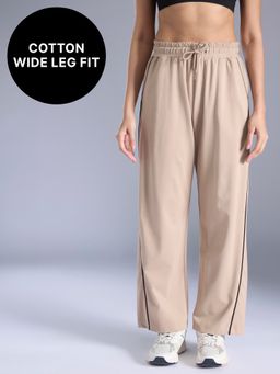 Kica - Cotton Wide Leg Pants with Functional Pockets and Reflective Details KIC516 Beige