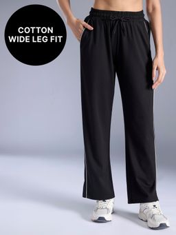 Kica - Cotton Wide Leg Pants with Functional Pockets and Reflective Details KIC516 Black