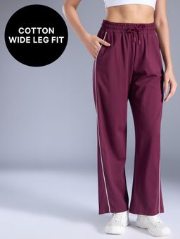 Kica - Cotton Wide Leg Pants with Functional Pockets and Reflective Details KIC516 Wine