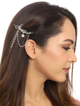 Yellow Chimes - Gold-Toned White Pearl Beaded Multilayer Ambada Juda Pin Bun Pin