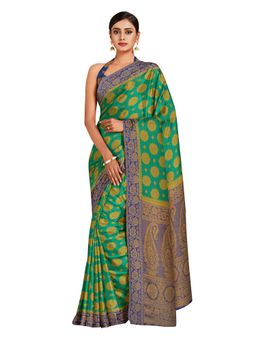 Mimosa - Green Floral Embellished Saree With Unstitched Blouse