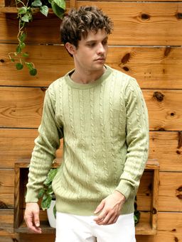 Campus Sutra - Men Olive Green Cable Knit Sweater