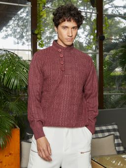 Campus Sutra - Men Maroon Red Rhombus Knit Sweater