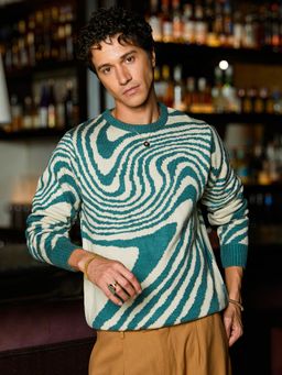 Campus Sutra - Men Emerald Green and Saltbox Beige Fluid Pullover Sweater