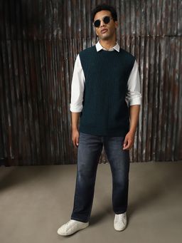 High Star - Men Regular Knitted Relaxed Fit Acrylic Round Neck Sleeveless Sweater