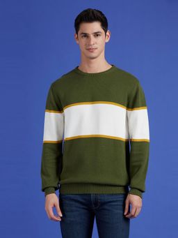 Pepe Jeans - Green Colour Block Full Sleeve Sweater