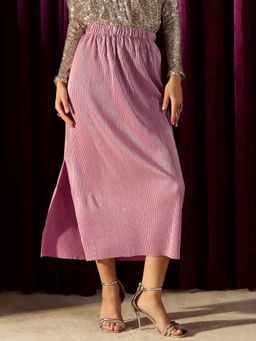 KASSUALLY - Onion Pink Pleated Foil Side Slit Skirt