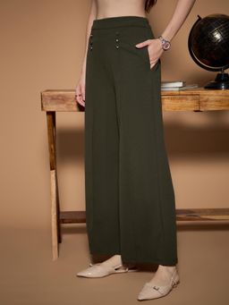 KASSUALLY - URBANGRACE BY KASSUALLY Womens Olive Tailored Straight Trouser