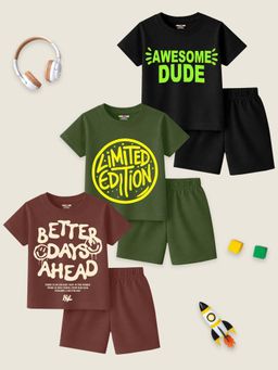 Kuchipoo - Boys Regular Fit Half Sleeves T-Shirts and Shorts (Pack of 3)