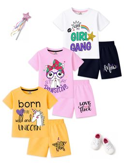 Kuchipoo - Girls Regular Fit Half Sleeves T-Shirts and Shorts (Pack of 3)
