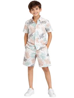 Kuchipoo - Boys White Cotton Printed Regular Fit Shirt and Shorts
