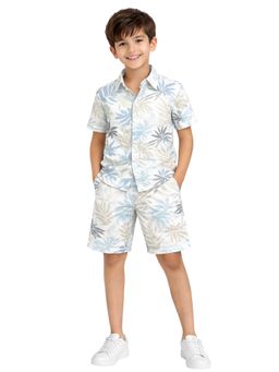 Kuchipoo - Boys White Cotton Printed Regular Fit Shirt and Shorts