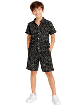 Kuchipoo - Boys Black Cotton Printed Regular Fit Shirt and Shorts