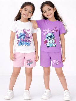 Kuchipoo - Disney Girls Regular Fit Cotton T-Shirts and Shorts (Pack of 2)
